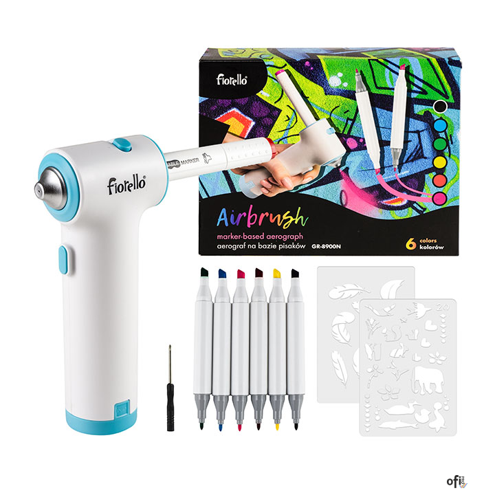 Airbrush zestaw spray: pistolet + markery Fiorello GR-8900N 170-2788