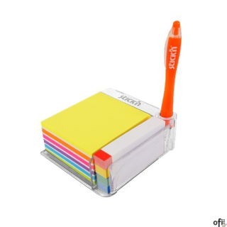 Mniejszy przybornik zawiera: notes 76x76mm, 400 karteczek - mix 3 kolorów oraz 380 zakładek indeksujących papierowych o wymiarac