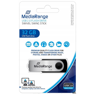 Pamięć Pendrive MediaRange 32GB USB 2.0, obracany, srebrno-czarny, MR911
