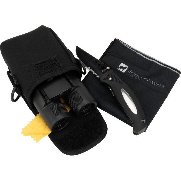 Zestaw lornetka, bandana, nóż CROSSET Schwarzwolf - Czarny