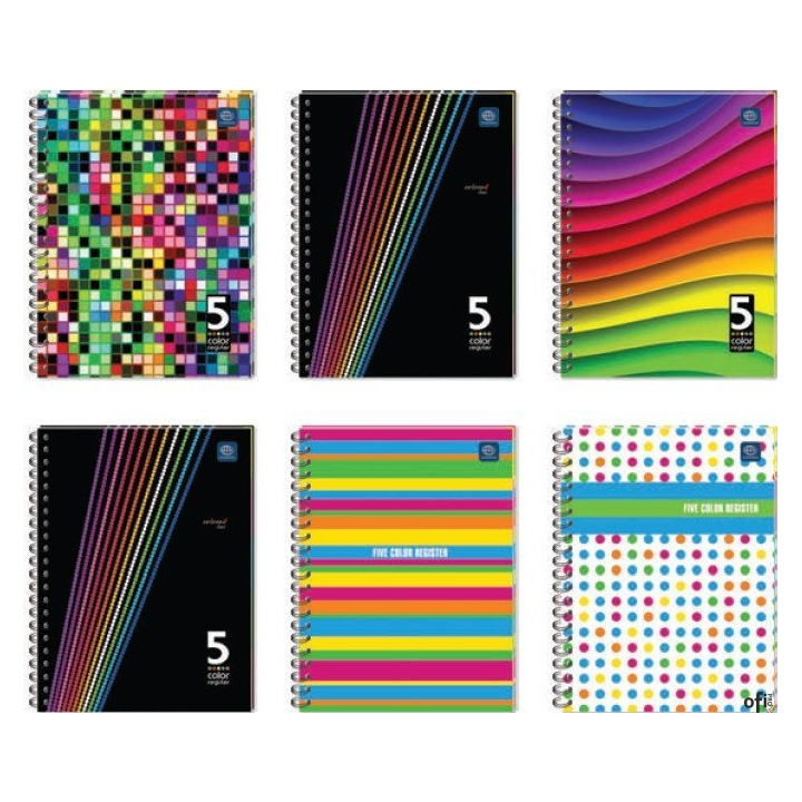Kołozeszyt A5 100k 70g z perforacją 5 kolorów registrów INTERDRUK