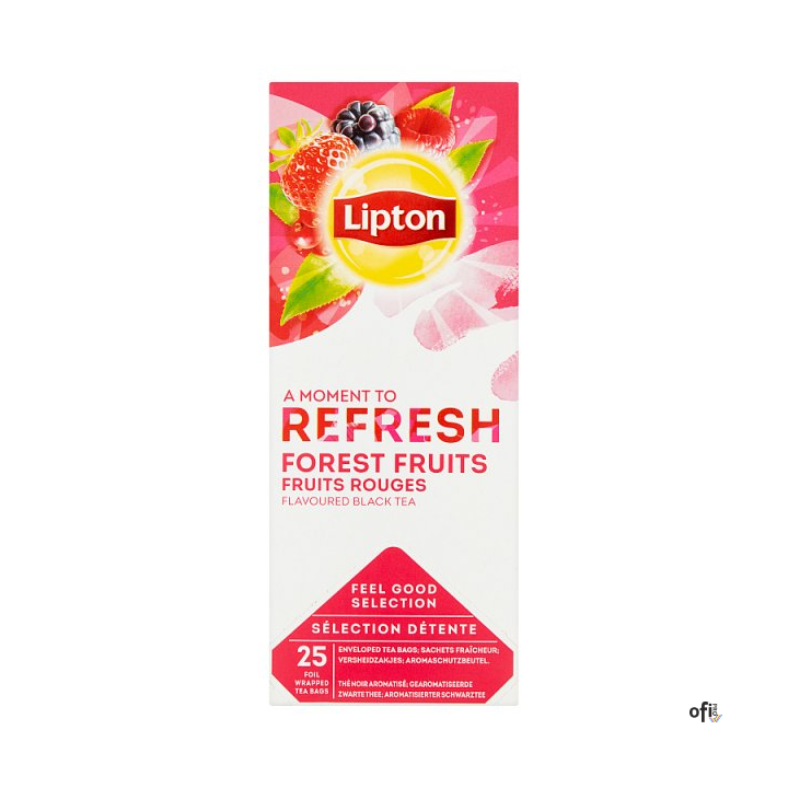 Lipton Refresh Forest Fruit - 25 kopert z czarną herbatą o smaku leśnych owoców. Dobra gatunkowo czarna aromatyzowana herbata o