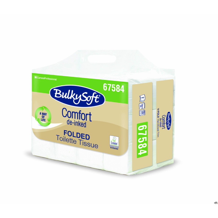 Papier toaletowy w składce BulkySoft Comfort de-inked, 2 warstwy, kolor biały, celuloza z recyklingu, 6000 szt/op.Numer artykułu