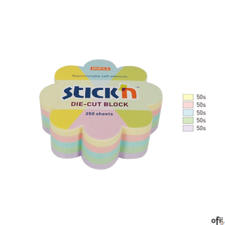 Notes kwiatek, 67x67mm, mix 5 kol. pastelowych, 250kart. Stickn 21832