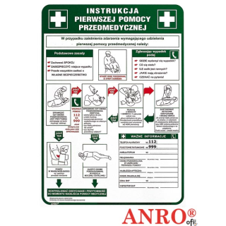 Tabliczka INSTRUKCJA UDZIELANIA PIERWSZEJ POMOCY PRZEDMEDYCZNEJ 250x350 PŁYTA PCV ZZ-IB13 ANRO