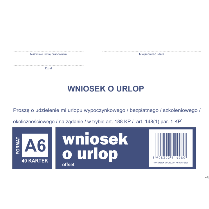 Wniosek o urlop, A6 40 kartek, 10-515-5 DOTTS
