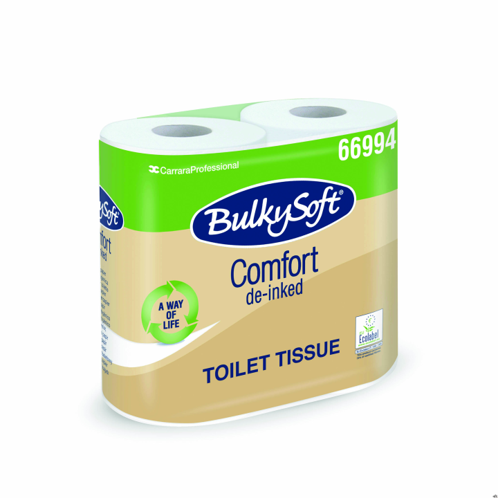 Papier toaletowy BulkySoft Comfort De-inked, 2 warstwy, kolor biały, celuloza z recyklingu, długość 52,5m, 4 rolki/opULKYSOFT de