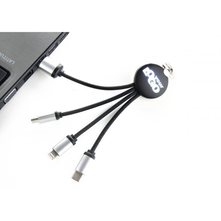 Kabel do ładowania 3w1 z podświetlanym logo - Czarny