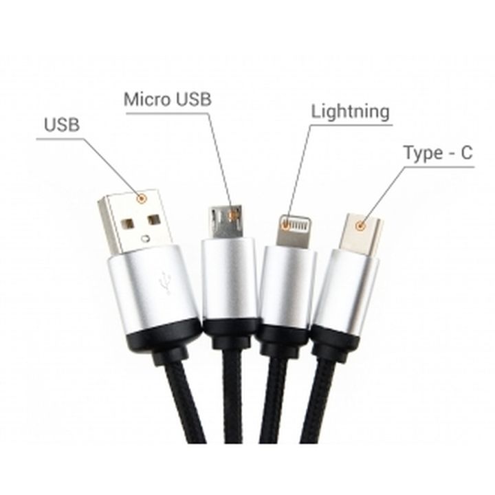 Kabel do ładowania 3w1 z podświetlanym logo - Czarny