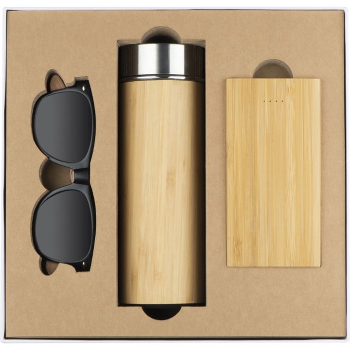 Zestaw butelka 350 ml, okulary, power bank 8000 mAh EMILIA - Biały