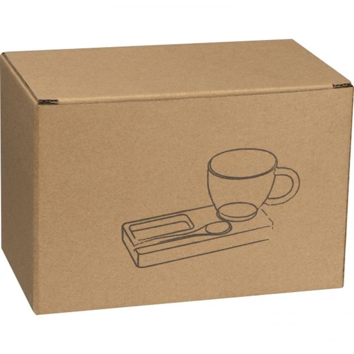 Taca z łyżeczką i szklanym kubkiem 150 ml ROSA - Beżowy