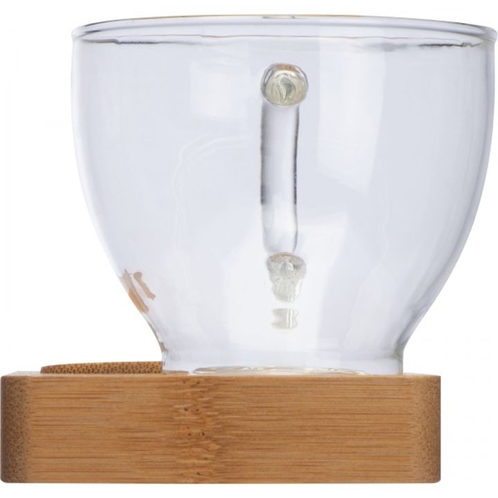 Taca z łyżeczką i szklanym kubkiem 150 ml ROSA - Beżowy