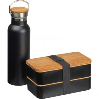 Zestaw lunch box ze sztućcami i butelka termiczna 500 ml STEPHAN - Czarny