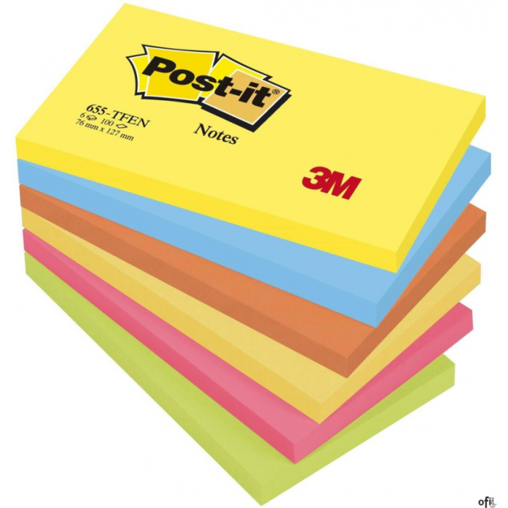 Bloczek samoprzylepny POST-IT_ (655-TFEN), 127x76mm, 6x100 kart., paleta energetyczna