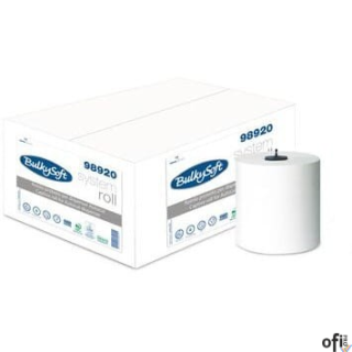 Ręcznik papierowy w roli autocut BulkySoft, 2 warstwy, wysokość 21 cm, średnica 19 cm, kolor biały, celuloza, długość 150m, 6 ro