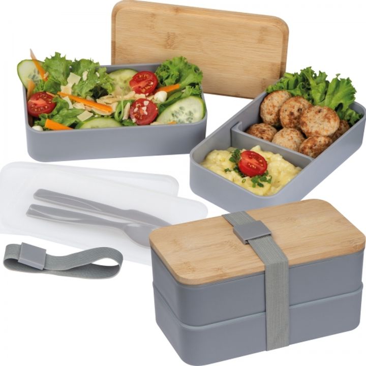 Lunch box ze sztućcami 600 ml SALVATORE - Szary
