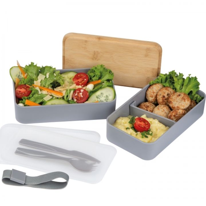 Lunch box ze sztućcami 600 ml SALVATORE - Szary
