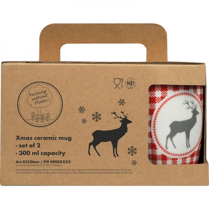 Zestaw 2 świątecznych kubków porcelanowych 300 ml ARMIN - Wielokolorowy