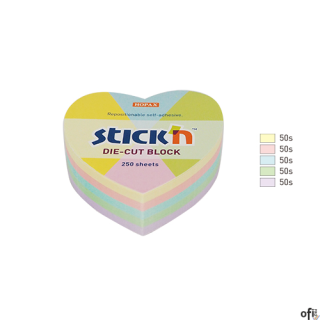 Notes serce, 64x67mm, mix 5 kol. pastelowych, 250kart. Stickn 21835