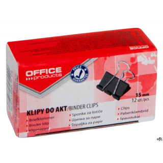 Klipy do dokumentów OFFICE PRODUCTS, 15mm, 12szt., czarne 18091519-05