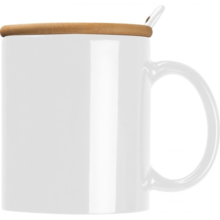 Kubek ceramiczny z łyżeczką 300 ml LOTHAR - Biały