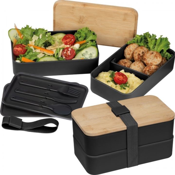 Lunch box ze sztućcami 600 ml SALVATORE - Czarny