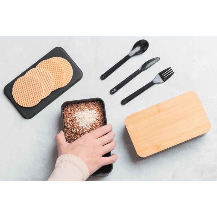 Lunch box ze sztućcami 600 ml SALVATORE - Czarny