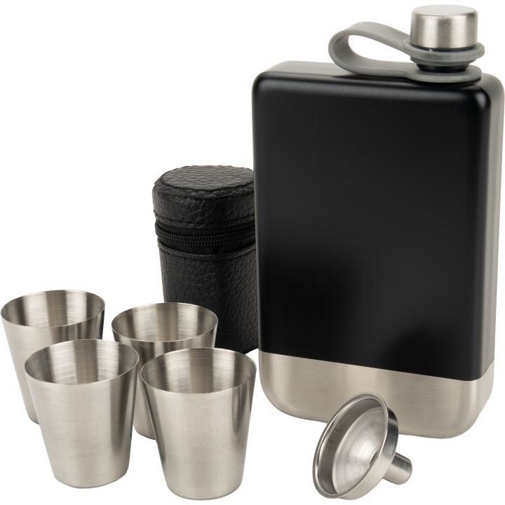 Zestaw piersiówka 266 ml, kieliszki 30 ml i lejek TAHAT Schwarzwolf - Czarny