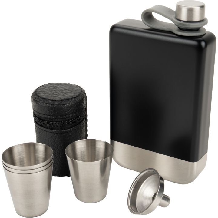 Zestaw piersiówka 266 ml, kieliszki 30 ml i lejek TAHAT Schwarzwolf - Czarny