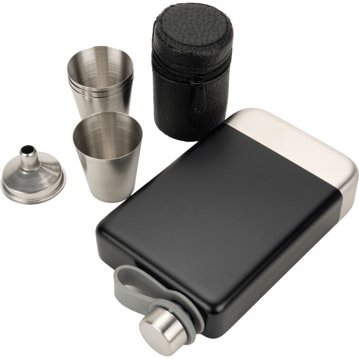 Zestaw piersiówka 266 ml, kieliszki 30 ml i lejek TAHAT Schwarzwolf - Czarny