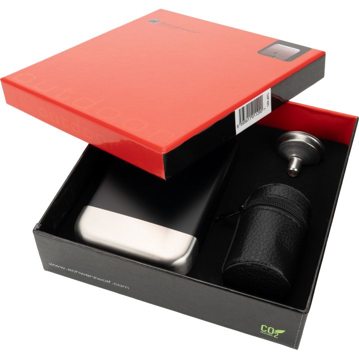 Zestaw piersiówka 266 ml, kieliszki 30 ml i lejek TAHAT Schwarzwolf - Czarny