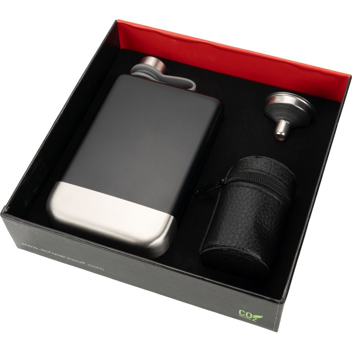 Zestaw piersiówka 266 ml, kieliszki 30 ml i lejek TAHAT Schwarzwolf - Czarny