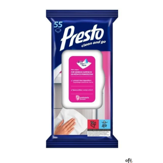 PRESTO Ściereczki nawilżane do różnych powierzchni 55 szt.  28772