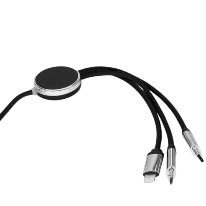 Kabel 4w1 z podświetlanym logo długi 120 cm - Czarny