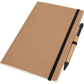 Notatnik A5 z czystymi stronami i długopisem z materiałów z recyklingu CHLOE - Czarny