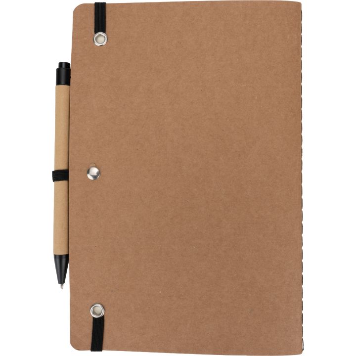 Notatnik A5 z czystymi stronami i długopisem z materiałów z recyklingu CHLOE - Czarny