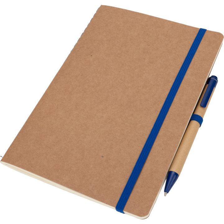 Notatnik A5 z czystymi stronami i długopisem z materiałów z recyklingu CHLOE - Niebieski