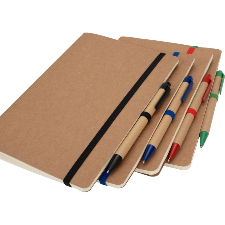 Notatnik A5 z czystymi stronami i długopisem z materiałów z recyklingu CHLOE - Niebieski