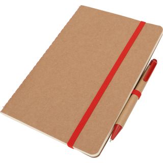 Notatnik A5 z czystymi stronami i długopisem z materiałów z recyklingu CHLOE - Czerwony