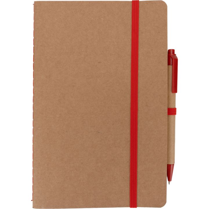 Notatnik A5 z czystymi stronami i długopisem z materiałów z recyklingu CHLOE - Czerwony