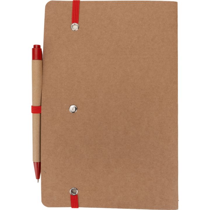 Notatnik A5 z czystymi stronami i długopisem z materiałów z recyklingu CHLOE - Czerwony