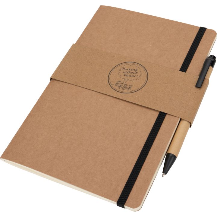 Notatnik A5 z czystymi stronami i długopisem z materiałów z recyklingu CHLOE - Czerwony