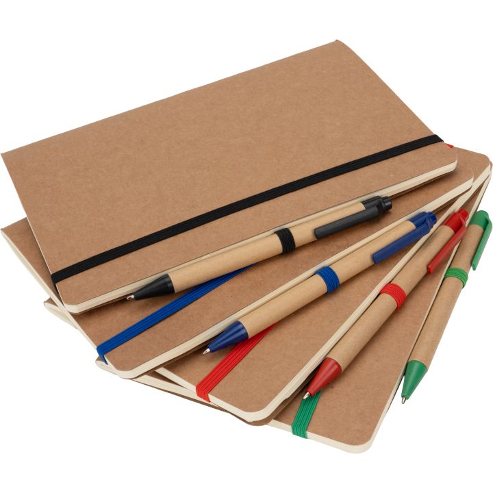 Notatnik A5 z czystymi stronami i długopisem z materiałów z recyklingu CHLOE - Czerwony