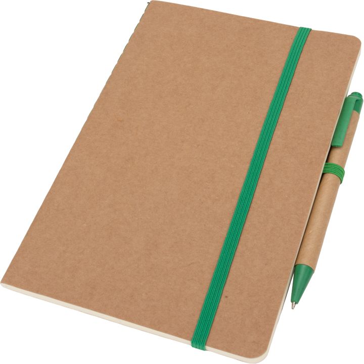 Notatnik A5 z czystymi stronami i długopisem z materiałów z recyklingu CHLOE - Zielony