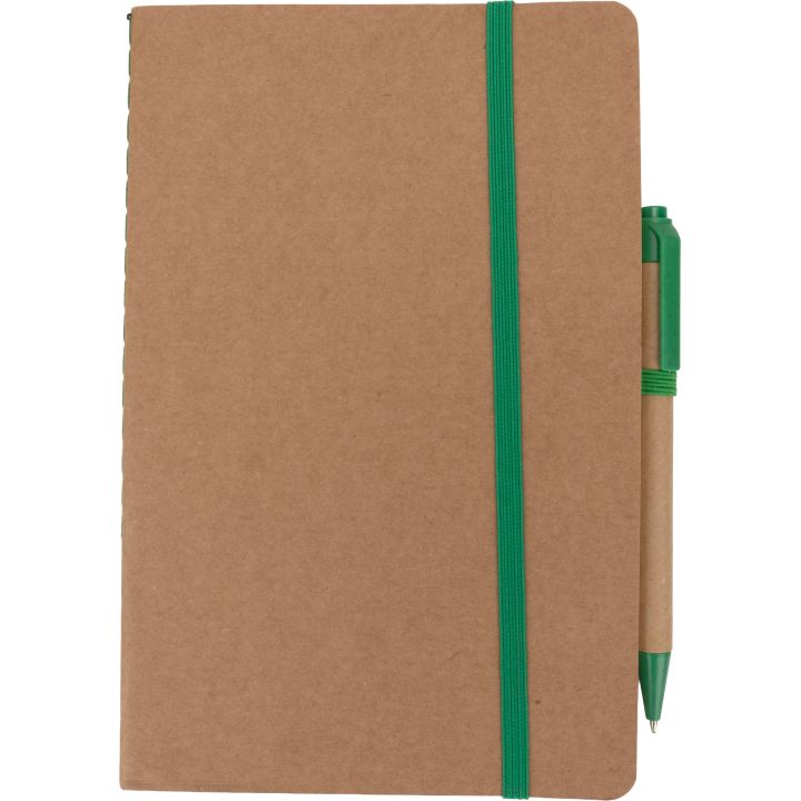 Notatnik A5 z czystymi stronami i długopisem z materiałów z recyklingu CHLOE - Zielony