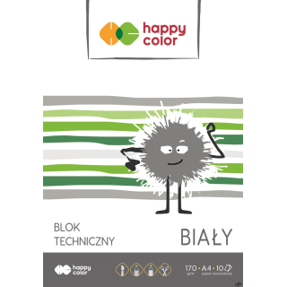Blok techniczny biały A4, 170g, 10 ark, Happy Color HA 3550 2030-0