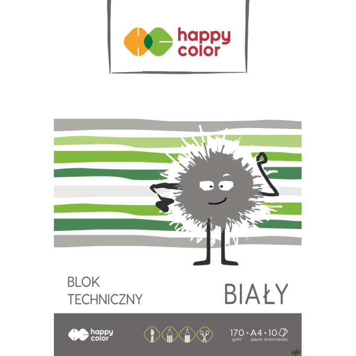 Blok techniczny biały A4, 170g, 10 ark, Happy Color HA 3550 2030-0