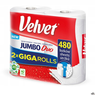 Dwuwarstwowy ręcznik papierowy Velvet Jumbo Duo to produkt wielozadaniowy. Jest miękki i niezastąpiony w codziennej higienie. Dz