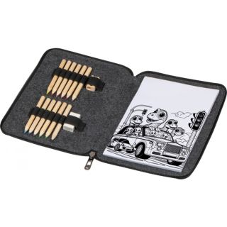 Kolorowanka z kredkami drewnianymi 12 kolorów FRITZ - Ciemnoszary