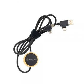 Długi drewniany kabel 4w1 z podświetlanym logo - Beżowy